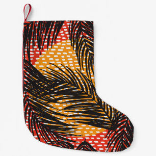 Blätter aus schwarzen Palmen, nahtlose Striche Kleiner Weihnachtsstrumpf