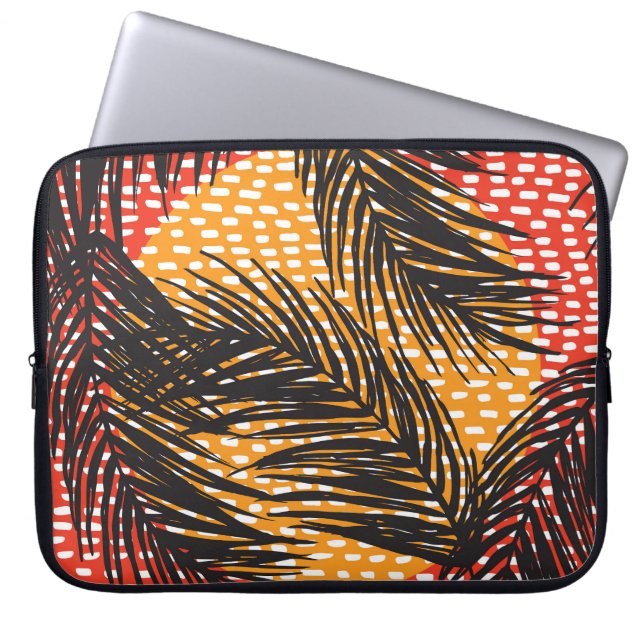 Blätter aus schwarzen Palmen, nahtlose Striche Laptopschutzhülle (Vorderseite)