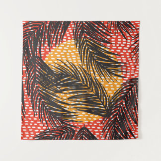 Blätter aus schwarzen Palmen, nahtlose Striche Wandteppich