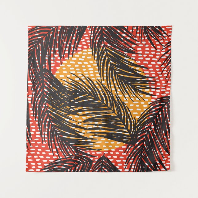 Blätter aus schwarzen Palmen, nahtlose Striche Wandteppich (Vorderseite)