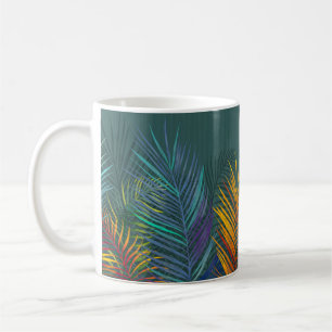 Blätter aus tropischen Palmen. Neon-Blätter Kaffeetasse