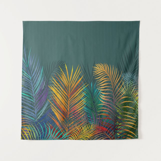Blätter aus tropischen Palmen. Neon-Blätter  Wandteppich (Vorderseite)