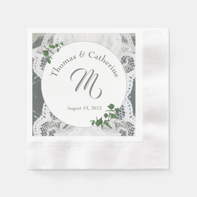 Blätter aus weißer Spitze und Rose Papierplatte Serviette (Vorderseite)