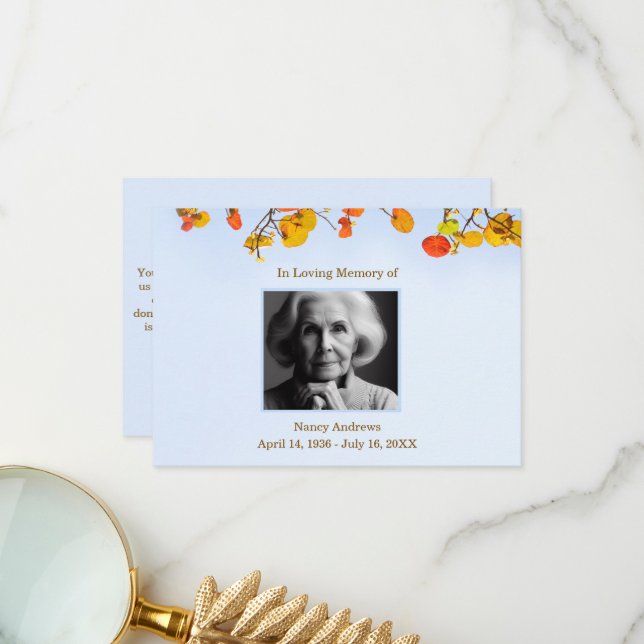 Blätter Beerdigungsdenkmal von Familie Dankeschön- Dankeskarte (Vorderseite/Rückseite Beispiel)