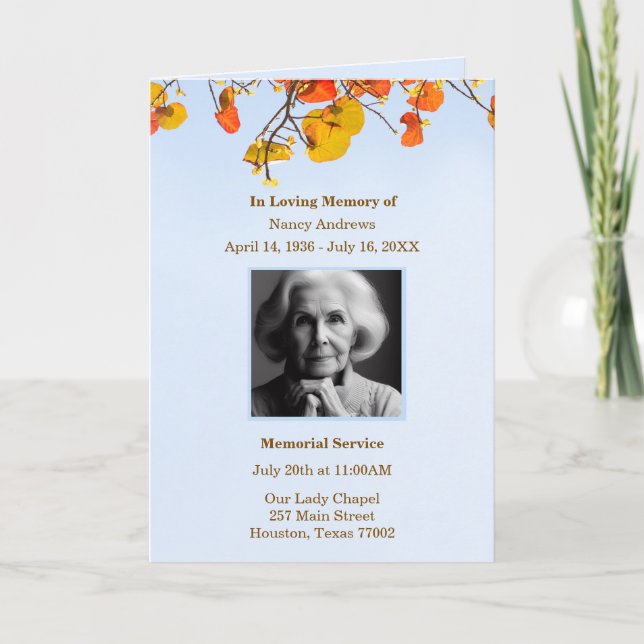 Blätter BeerdigungsGedenkorden für Diensttribut Programm (Vorderseite)