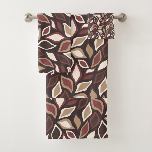 Blätter Beige Braun Minimales Muster Badhandtuch Set (Insitu)