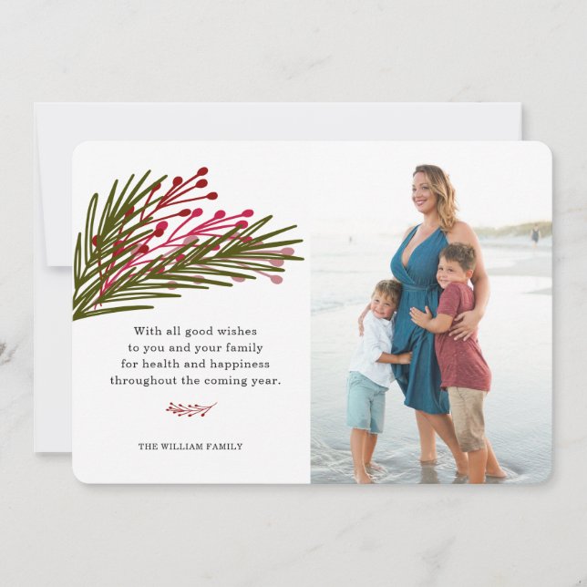 Blätter & Berries Fotokarte Feiertagskarte (Vorderseite)