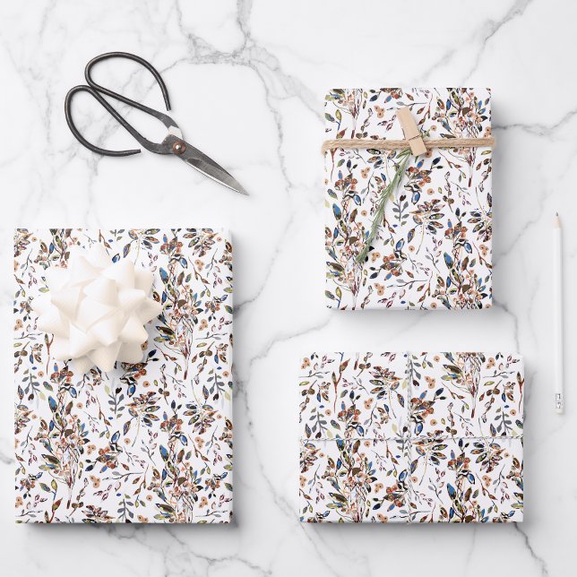 Blätter Berries Weißer Wasserpark California (Leaves Berries White Watercolor Elegant Floral Wrapping Paper Sheets from Studio Posies. )