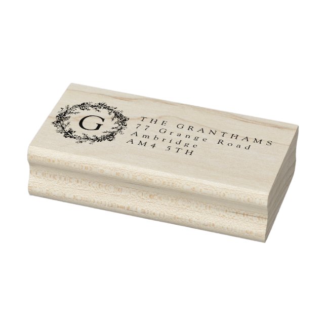 Blätter & Berries Wreath Monogram-Adresse Gummistempel (Stempel)