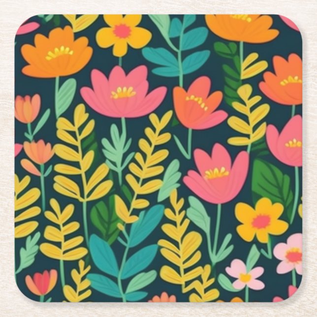 Blätter Blume farbenfrohe Gestaltung Rechteckiger Pappuntersetzer (Vorderseite)