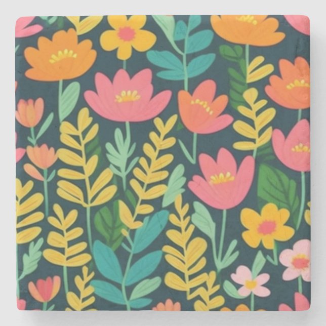 Blätter Blume farbenfrohe Gestaltung Steinuntersetzer (Vorderseite)