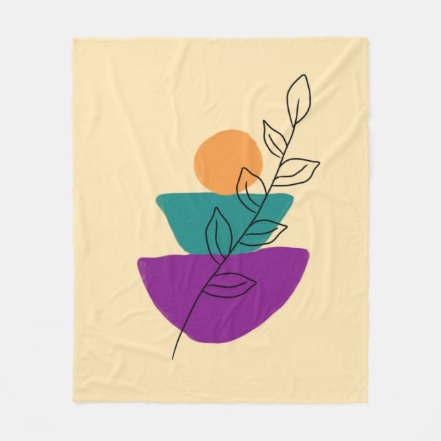 Blätter Boho-Illustration Fleecedecke (Vorderseite)