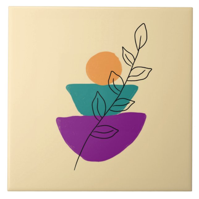 Blätter Boho-Illustration Fliese (Vorderseite)