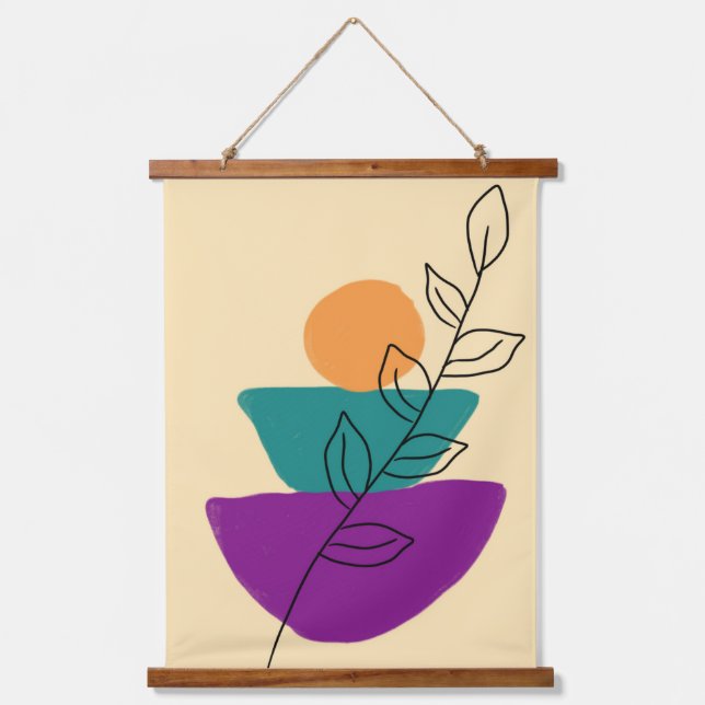 Blätter Boho-Illustration Wandteppich Mit Holzrahmen (Vorderseite)