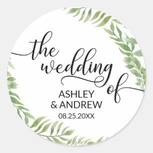 Blätter Botanischer Kranz Hochzeit von Siegeln Runder Aufkleber