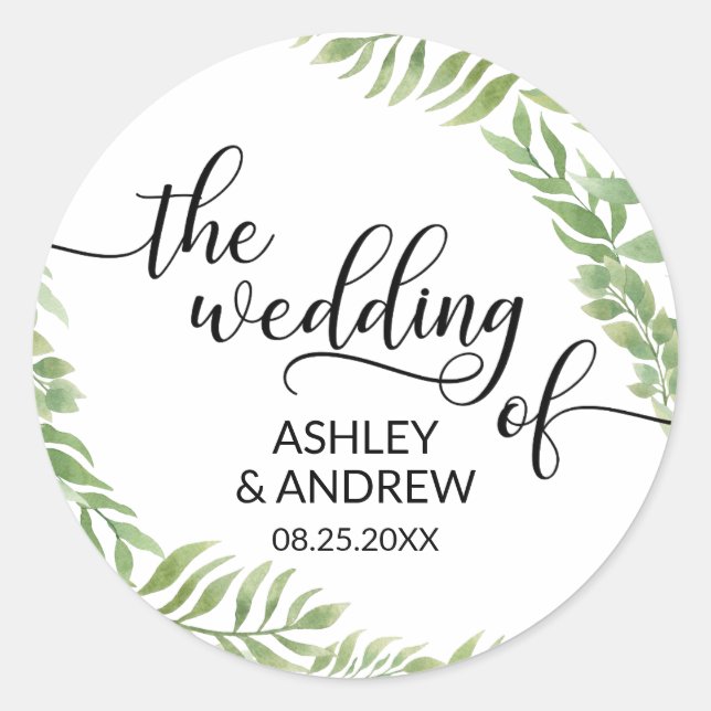 Blätter Botanischer Kranz Hochzeit von Siegeln Runder Aufkleber (Vorderseite)