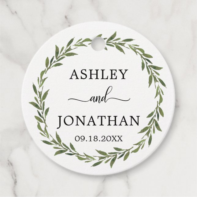 Blätter Botanischer Kranz Hochzeit Weiß Vielen Dan Geschenkanhänger (Vorderseite)