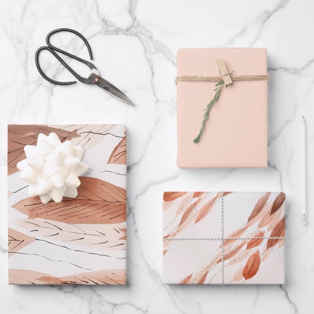 Blätter Brown Terracotta Beige Pinselstrich (Vorderseite)