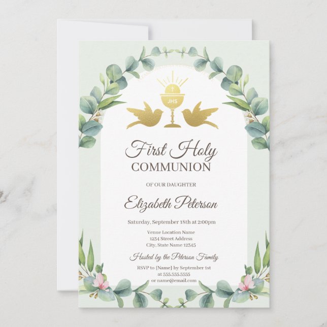 Blätter Chalice First Heilige Kommune Einladung (Vorderseite)