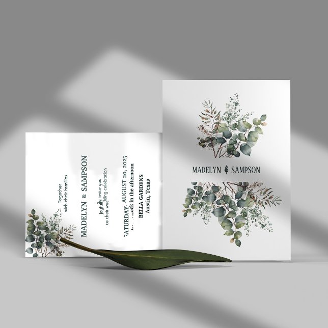Blätter der botanischen Eukalyptus-Hochzeit Einladung (Von Creator hochgeladen)