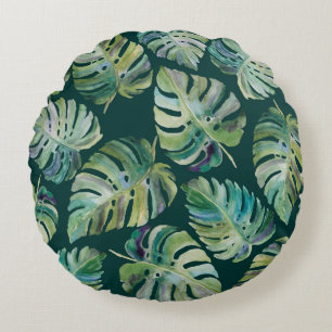 Blätter der exotischen tropischen Pflanze monstera Rundes Kissen