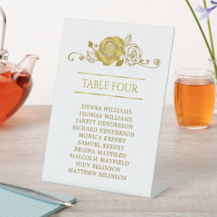 Blätter der Gold-Rose für Seating-Chart-Tischnumme Sockelschild