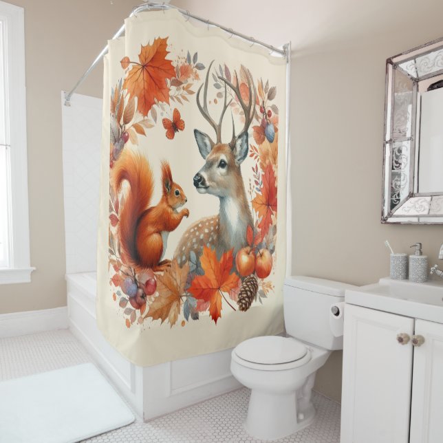 Blätter der Herbstsaison Wildfauna und Orange Duschvorhang (Beispiel)