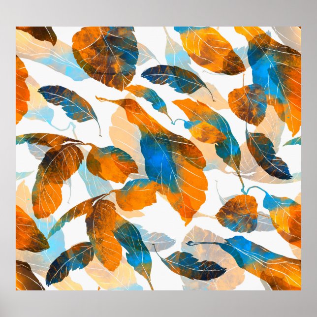 Blätter der Silhouette: Aquarell, digitale nahtlos Poster (Vorne)