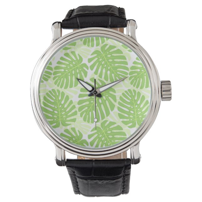 Blätter der tropischen Pflanze - Monstera-Muster Armbanduhr (Vorderseite)