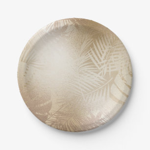Blätter des Golden Shine Botanical Tropical Palm T Pappteller