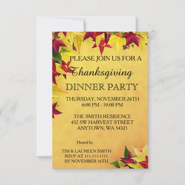 Blätter des Herbst-Erntedank-Abendessen-Party Einladung (Vorderseite)