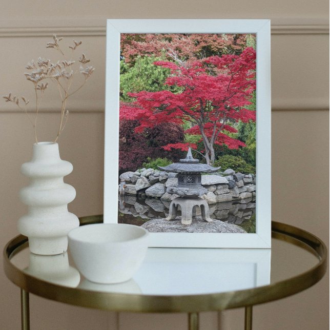 Blätter des japanischen Gartens Lantern und des Ro Fotodruck (In Situ Framed)