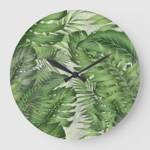 Blätter des tropischen Dschungels: nahtloser blume Große Wanduhr
