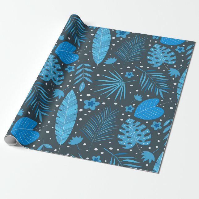 Blätter des tropischen Palm Monstera, blau und tür Geschenkpapier (Ungerollt)