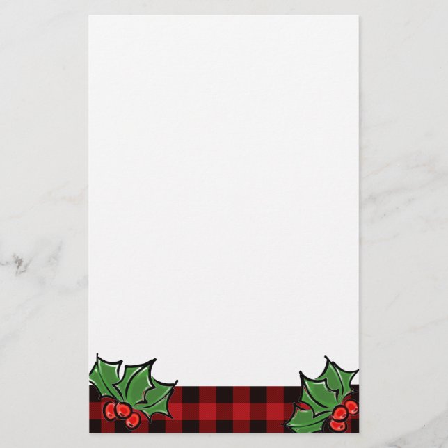 Blätter des Weihnachtsklassikers Red Kariert Holly Briefpapier (Vorderseite)