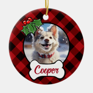 Blätter des Weihnachtsklassikers Red Kariert Holly Keramik Ornament