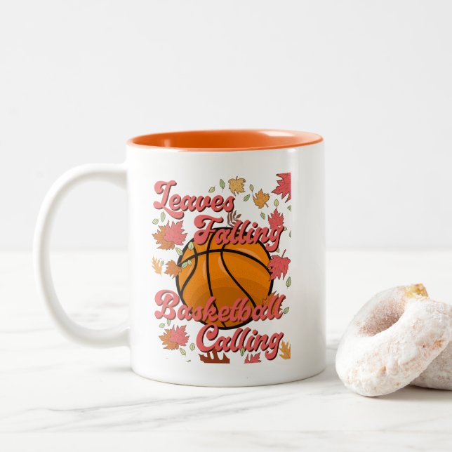 Blätter, die Basketball fallen und Retro-Fall rufe Zweifarbige Tasse (Mit Donut)