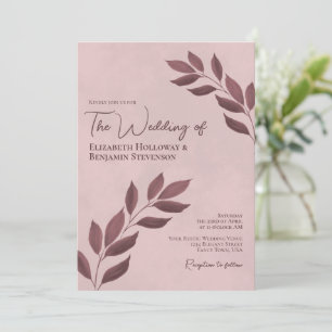 Blätter Elegante Moderne Dusty Rose Hochzeit Einladung