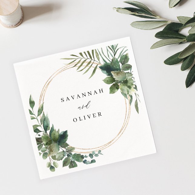 Blätter & Eukalyptus Gold Name Napkins Serviette (Von Creator hochgeladen)