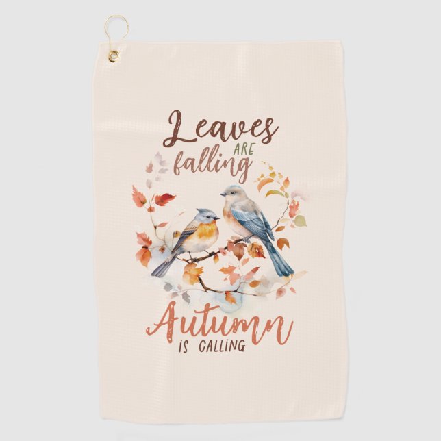 Blätter fallen - Whimsical Fall Birds & Foliage Golfhandtuch (Vorderseite)