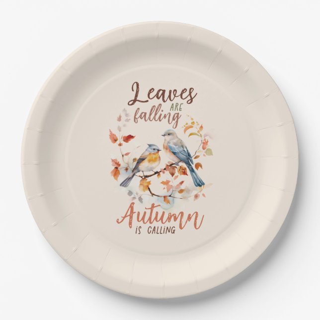 Blätter fallen - Whimsical Fall Birds & Foliage Pappteller (Vorderseite)