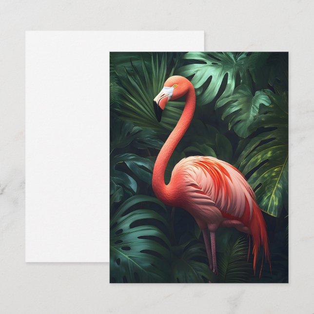 Blätter Flamingo und Dschungel Mitteilungskarte (Vorne/Hinten)