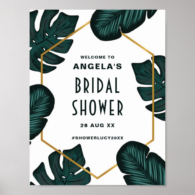 Blätter Frame Tropical Brautparty Begrüßungszeiche Poster (Vorne)