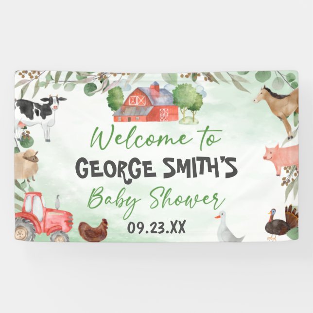 Blätter für Aquarell Farm Animal Baby Shower Banner (Horizontal)