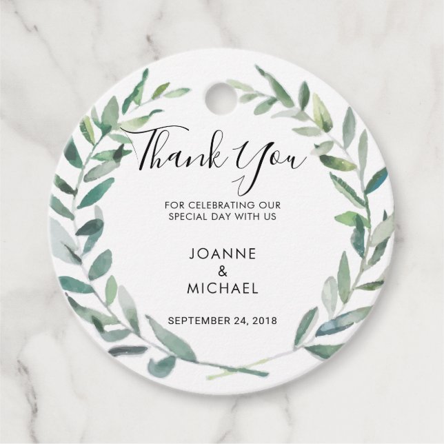 Blätter für Aquarelloliven Vielen Dank Geschenkanhänger (Vorderseite)