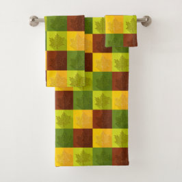 Blätter für die Herbstmaple, braun und grün Badhandtuch Set