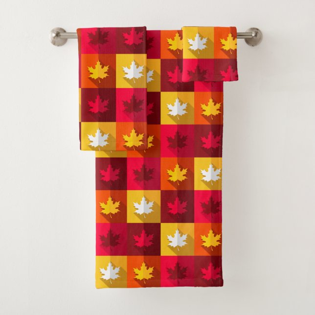 Blätter für die Herbstmaple - Helle Patchwork Badhandtuch Set (Insitu)