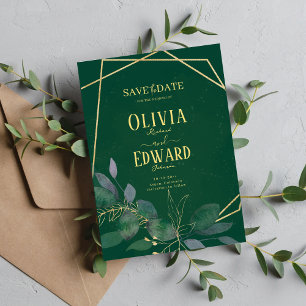 Blätter für geometrische Rahmen grün und gold Save The Date