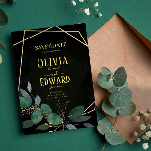 Blätter für geometrische Rahmen grün und gold Save The Date
