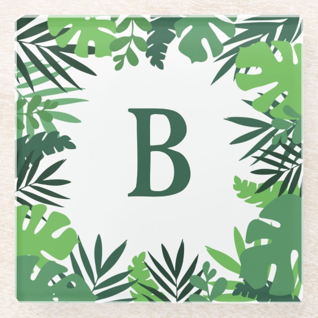 Blätter für grüne Blumenpalme Glasuntersetzer (Vorderseite)